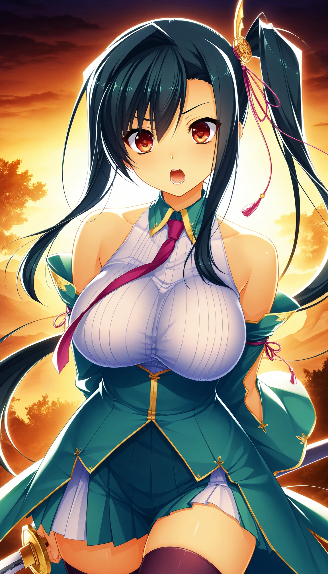(8K, Best quality, tmasterpiece:1.2),\(eye detailed\),(\(Clothes detail details\)\),full bodyesbian,(huge tit),(Facial focus) ,Very detailed CG unity 8K wallpaper,hugefilesize,ultra - detailed,A high resolution,absurderes,beautidful eyes,Ray traching,dramatic shadow,finely detailled,Dramatic angles,Hyper-detailing,(1 girl:1.3),(Solo),,Mature female,Long hair black,Green eyes,Wearing(cosplaying_magical girl,very cute yellow dress with ruffles,Large Ribbon Bow Tie Back),