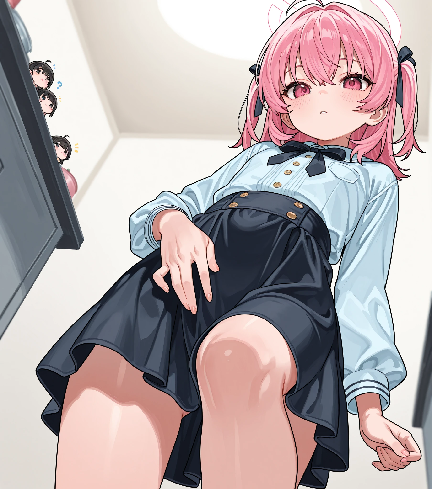 (8k、Best image quality、highest quality、masterpiece)、Detailed face、1 girl、Black Hair、Medium Hair、Twin tails、Blunt bangs、Pink Eyes、Wicked Smile、blush、Earrings Medium Chest、((Pink frilly outfit))、((Black pleated skirt))、((mini skirt))、jirai kei attire、((Bent over:1.2))、Cowboy Shot、((Take off))、((Pulling on panties))、Toilet background vulgar:1.3),Browsing Caution,anus, teeth, barefoot, Feet Focus, Heterosexual, Lift your legs, nude, Pussy, pubic hair, spread anus, spread Pussy,