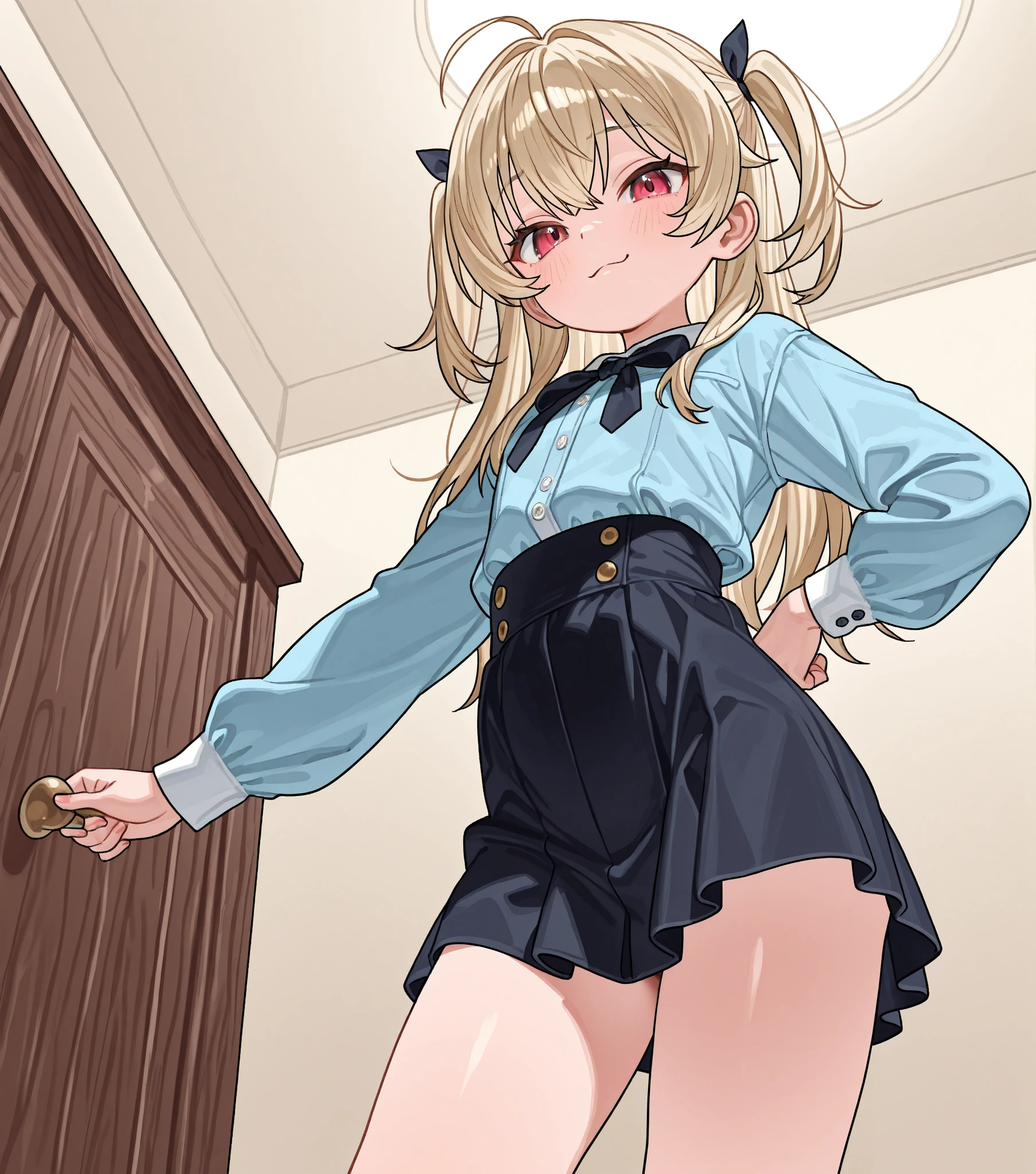highest quality,masterpiece,8k,1girl, blush, sweat, mini skirt, lift skirt, upskirt, stripe panties, hair ribbon, twin tails, pleated skirt, thigh highs sox, loafers, camel toe, open legs, heart shaped pupils,