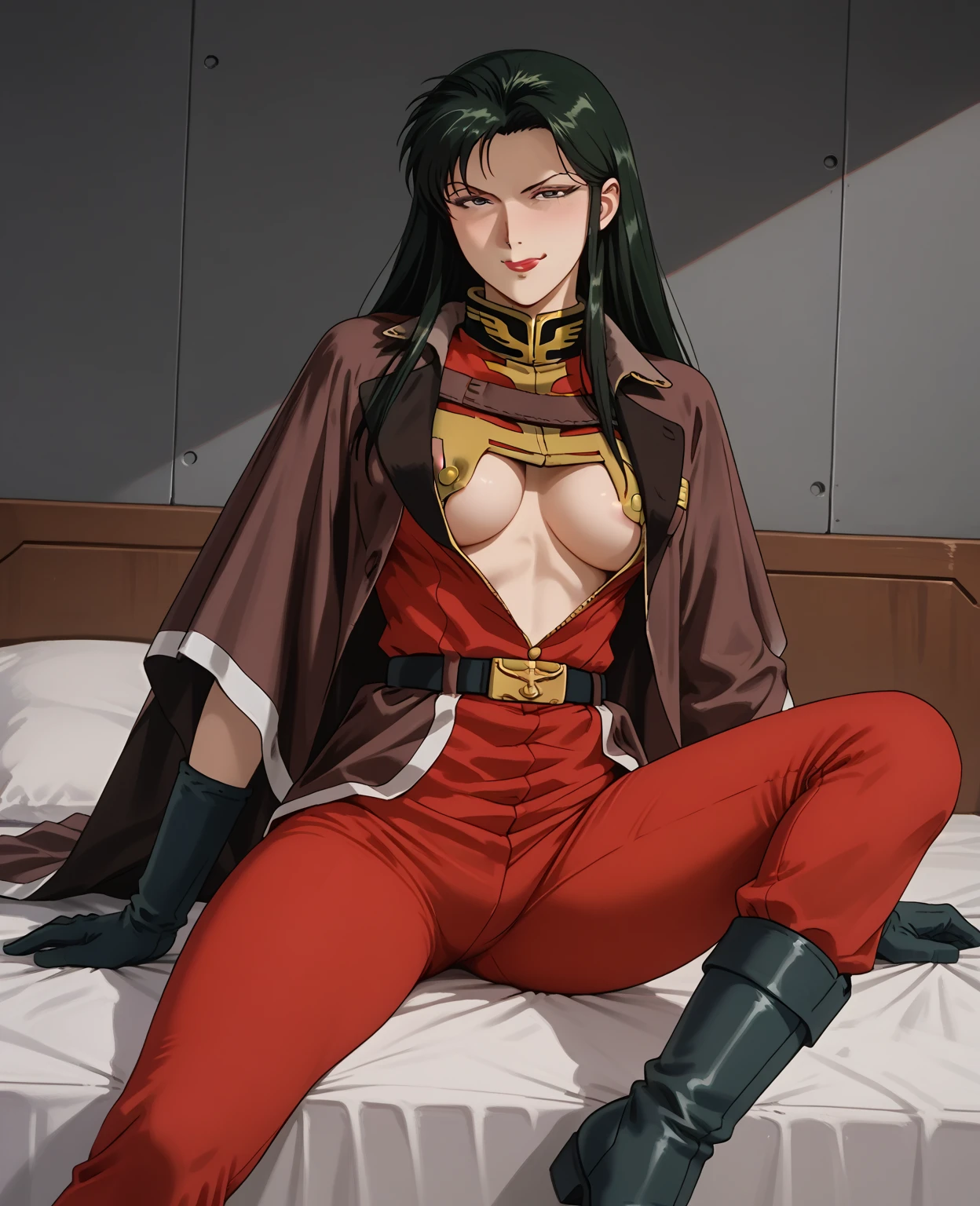 <lora:cima_garahau_lora:0.8>, 1girl, cima garahau, solo, looking at viewer, cowboy shot, spaceship hangar background, masterpiece, angry face, close up, realistic, bikini, navel