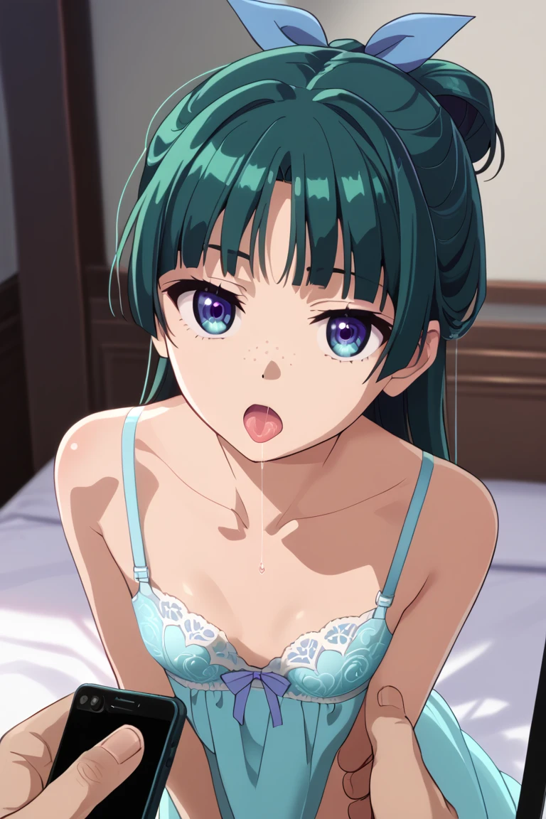 (purple hair, bangs), Vienna Margaret, green eyes, long hair, light purple hair,, ------slender girl 1, medium bust,-- ---- --- --- --Composition seen from behind, woman facing away from you, crawling on all fours, skinny, slender girl 1, (((sleepy expression))), (((dozing off))),, --- --pure white panties visible, (from bottom: 1.2), ----Pure white and beautiful lace bra, (((Please show me pure white and beautiful white lace lingerie))). ((Pure white and beautiful panties)), pure white and beautiful stockings, ---(8K, Raw, Highest Quality, Real 1.2), Ultra High Quality, High Resolution, Highest Quality, Perfect Face, Perfect Limbs, Perfect Fingers, High Resolution, (Beautiful Anime Face, Cute Face, Detailed Face), (bewildered: 1.3), (embarrassed: 1.3), (slightly surprised expression: 1.3), Lying on Bed, Cowboy Shot, Miniature Human Hand, (((Medium Bust 1.3)))), (((Slender Thighs 1.3))), Pure White Chalk Interior, Pure White Marble Interior, ((Pure White Bedroom Like a Western Castle: 1.5)), ((Luxurious Pure White Canopy Bed: 1.4)), (((Chandelier: 1.4))), ((Pure White Bed 1.5)), ((Beautifully Decorated Bedroom 1.5)), ((Modern Style Bedroom 1.5)), perfect anatomy, perfect proportions, nice lighting, bright colors, clean lines, information, blurred, stunning facial expression, restless emotions, gorgeous and pretty, beautiful face and eyes in every detail, (masterpiece) beautiful face, young and handsome girl, really perfect skin, blurred, stunning facial expression, restless emotions, gorgeous and pretty, beautiful face and eyes in every detail, (Audrey Hepburn), (cute), (J-POP idol), (thighs, (depth of field), (depth of field), soft light, glittering lens gaze, (droopy eyes), straight teeth, shy smile, flowing hair, a scene from Blake's movie,