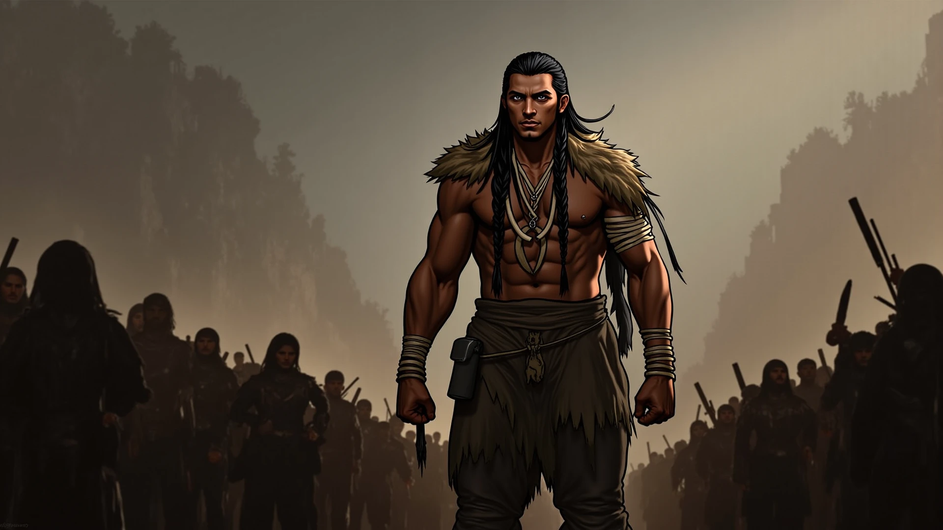 comic: The young Karãu man kneels on the ground, crying in despair. suddenly, His body begins to transform into the Aramus guarauna bird