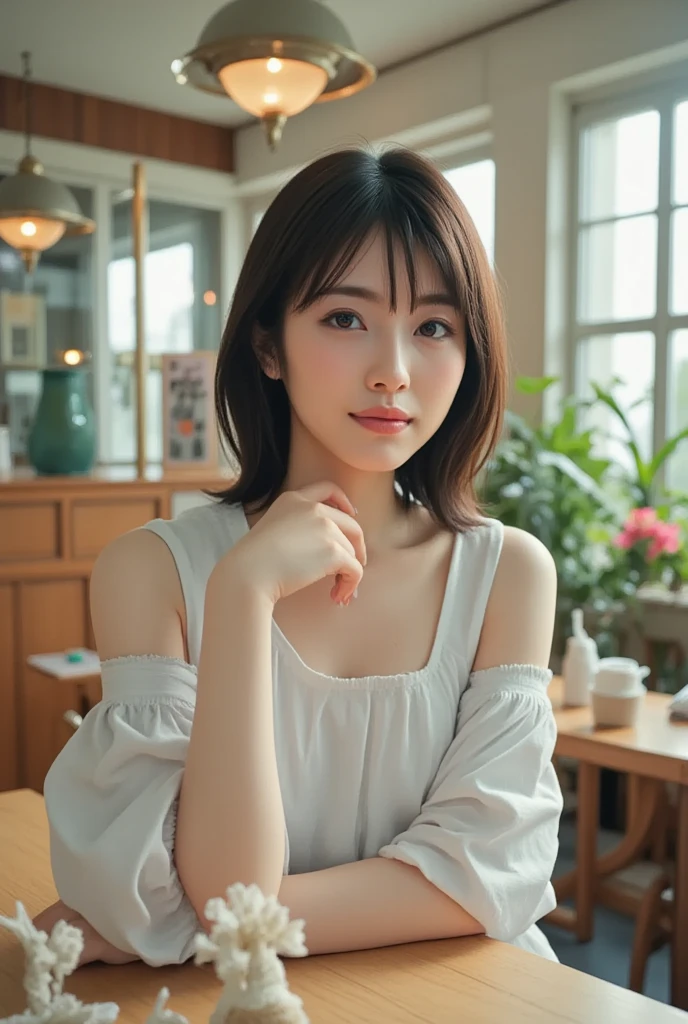 8K, Ultra-high resolution, Highest quality, masterpiece, 三分割法によるphotograph,Surreal, photograph, 1 Girl, (16 years old:1.3), pretty girl, Cute face, Beautiful eyes in every detail, 細かくdetailedに,masterpiece,, One Girl:1.2, Japan Female Announcer,whole body,Teenage Girl, Wearing only a grey cropped shirt with sleeves and flesh-coloured thong panties, Functional, With a sleepy look and a half-smile,,detailedな顔と目, Beautiful lip detail, 非常にdetailedな目と顔, Long eyelashes, Portraiture, 非常にdetailedな, Warm lighting, Soft Focus, Cinematic,Functionalな,A carefree smile,Heal the heart,Black Hair,Short Bob,Looking at the audience、beauty,Long neck、Laugh a little、Please close your mouth and laugh、(((Ideal body type))),A cup small breasts :2,、Portraiture:2、Perfect Anatomy、鮮明なdetailed、detailed、Surreal、Light and shadow,Strong light 