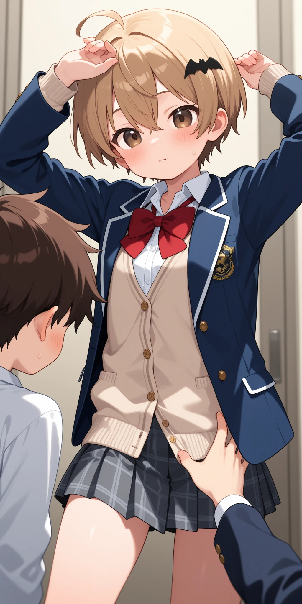 shou_adachi,brown hair,penis、small penis、anime style,fullnude、 penis、cowboy shot、opening legs、Masturbation、 penis、Crab crotch、(gakuran),shoun、Thrusting your hips back、slender、long-sleeve、schools,Black gakuran