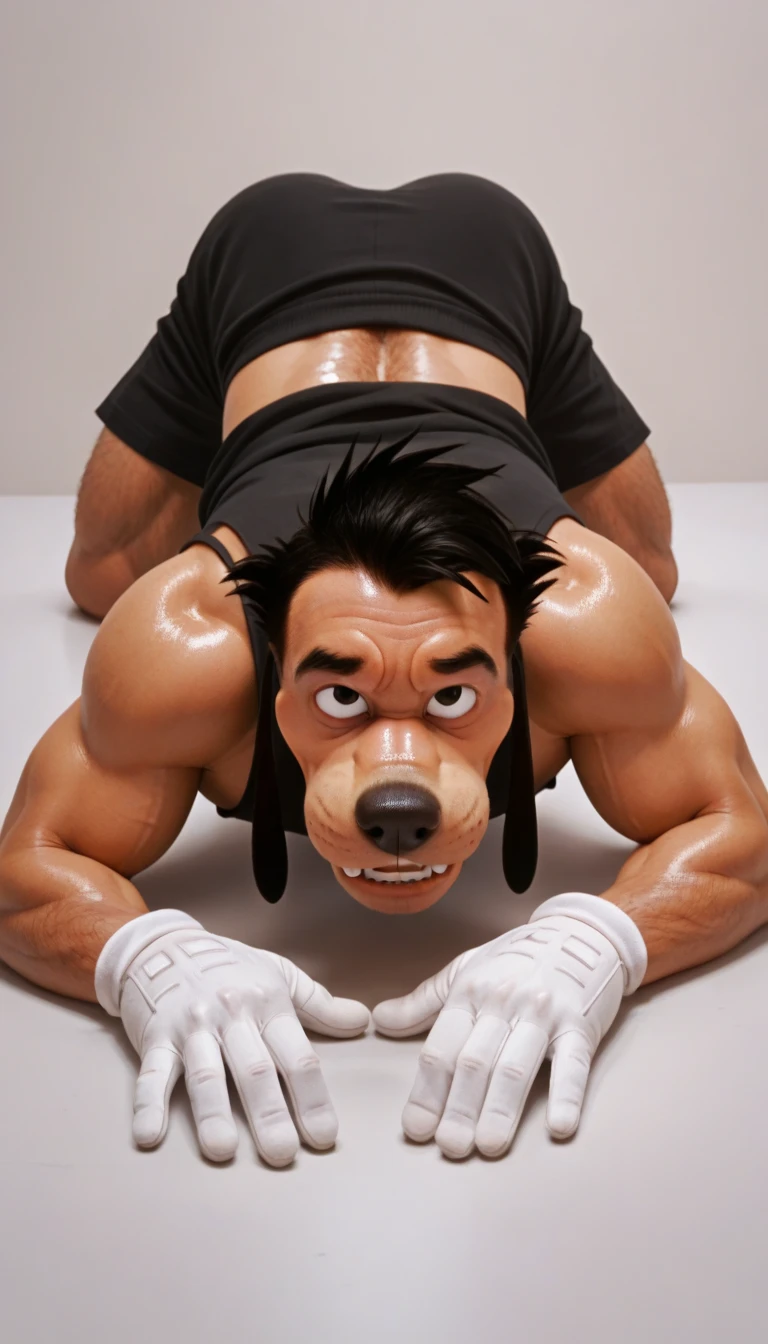 closeup of a muscular male gorilla performing oral sex on an equine penis with his mouth on a horse, with a cap and with cum on the face in a public bathroom during the day, sweaty, well detailed, ultra detailed, NSFW