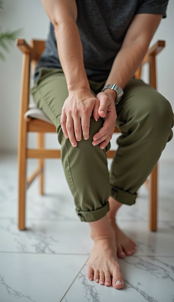 A realistic person on the floor touching his knee in pain