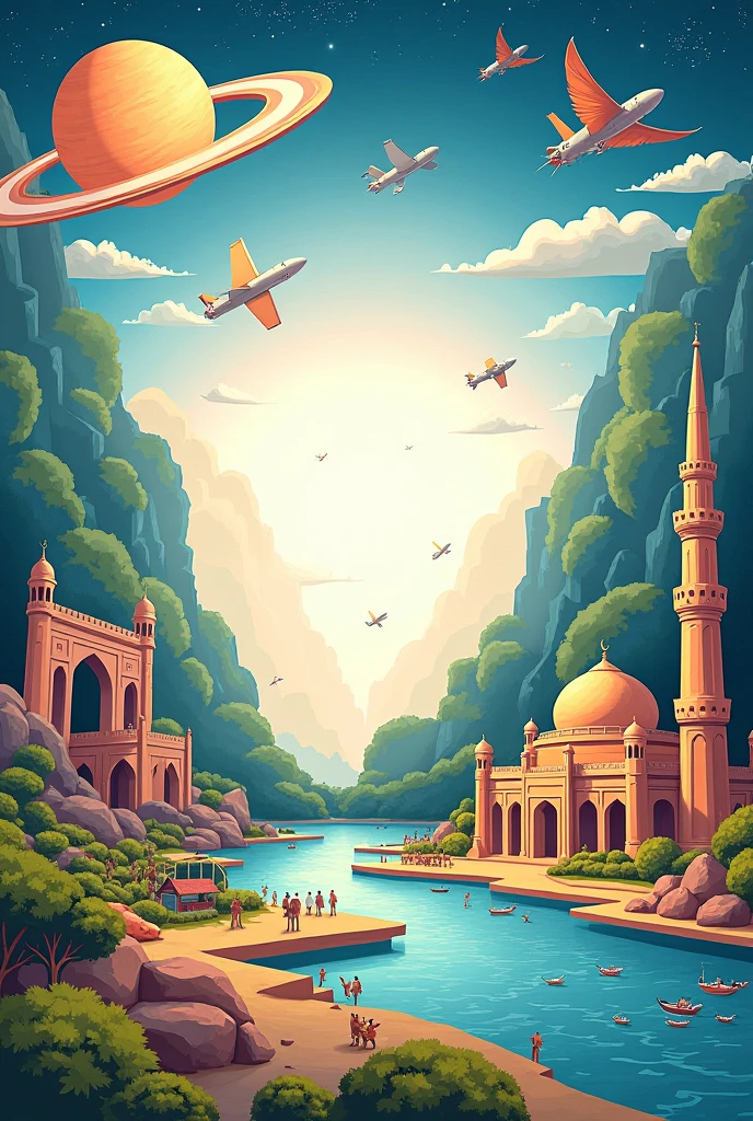 Taj Mahal、Taj Mahal in the fantasy world、The golden Taj Mahal、In the sky、Dragon is flying、