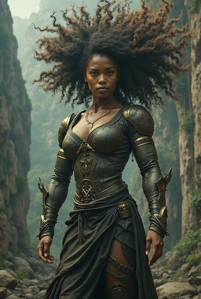 abstract colors, texture, film grain, (skin pores:0.15), intricate RAW full-body dramatic portrait photo young woman, dragon horns, huge afro hair, (grey hair), messy hair, black eyes, tight The Armor of Demonblood, medium breast, pointy ears, black gloves, smug, standing on one leg, A place infested with bugs and worms with decaying woods, full-length photo, studio lighting