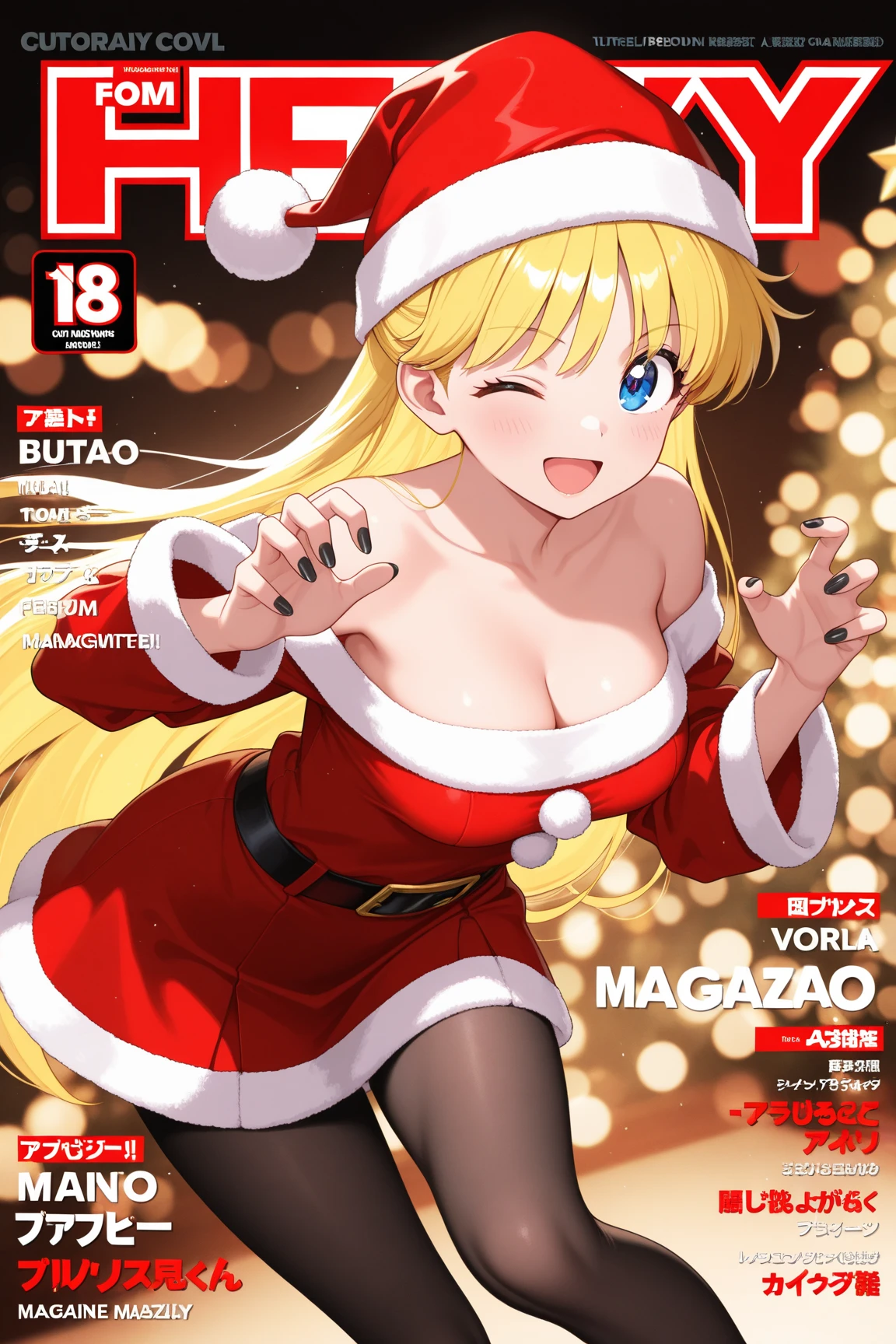 NSFW, ( 5 milf idol girls alongside ), magazine cover, multiple girls, 18-years old, Looking afar, white background, simple background, (Separate santa leotard:1.4), bared chest, (Big breasts), Black hair, Blonde hair, Beige hair, (glad:1.3), ( Tuck Up santa bikini:1.7 ),(thong panty:1.7 ), Open cloth ,Even before shooting,( large amount of cum on panty:1.3 ),( large amount of cum on chest:1.3 ),( large amount of cum on face:1.3 ),