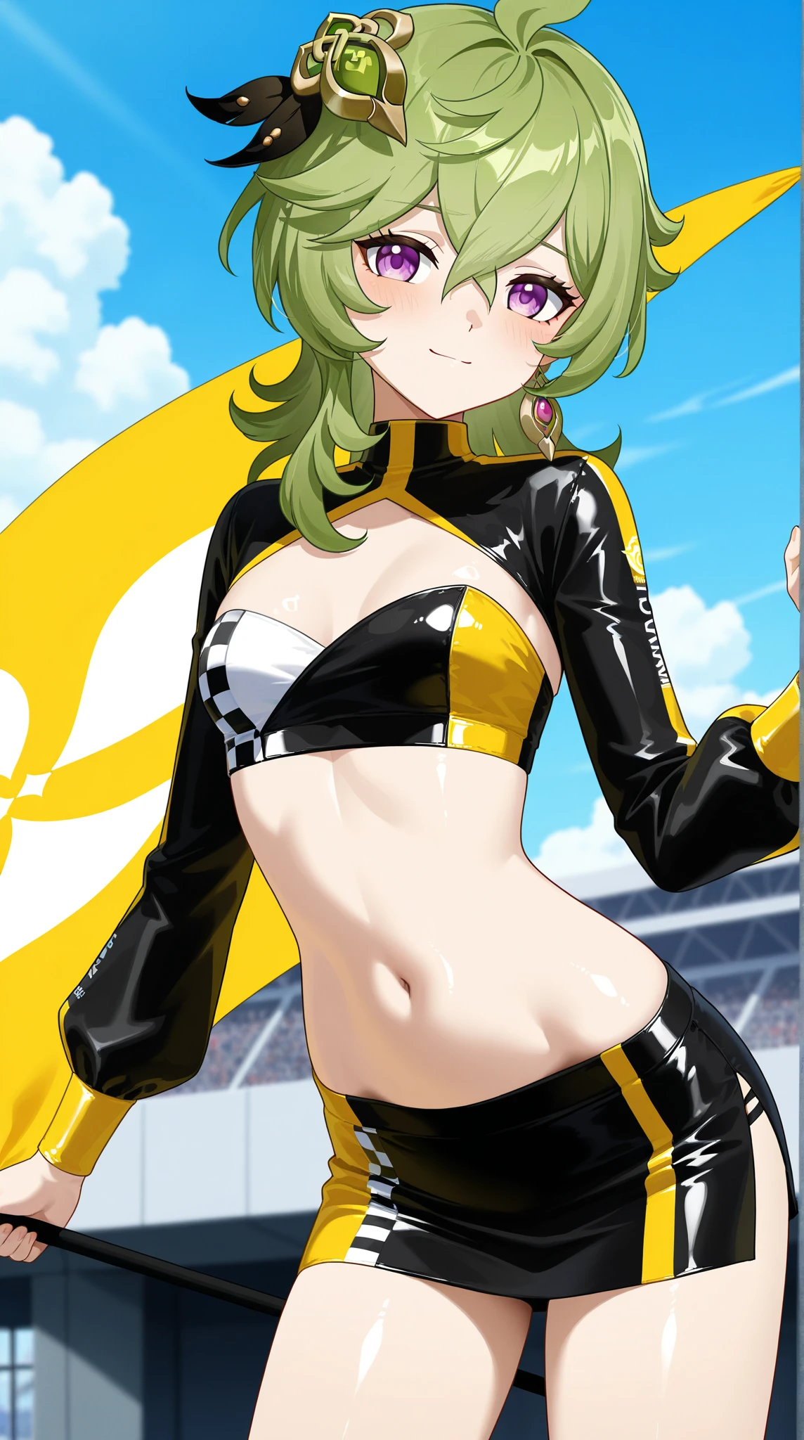 Anime, (Ellen 18-years-old, short dark layered hair, Brown-eyed, small breast:1.0), hair clips
Rogue outfit, belt, spread legs, sitting, embarrassed, groin , under belly