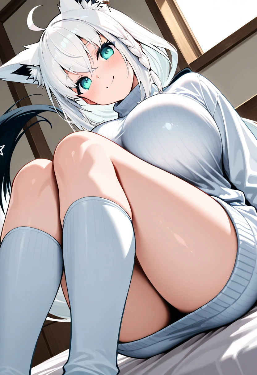 show off pussy, gray hair, cat ears, nsfw:2.0, 3 bot