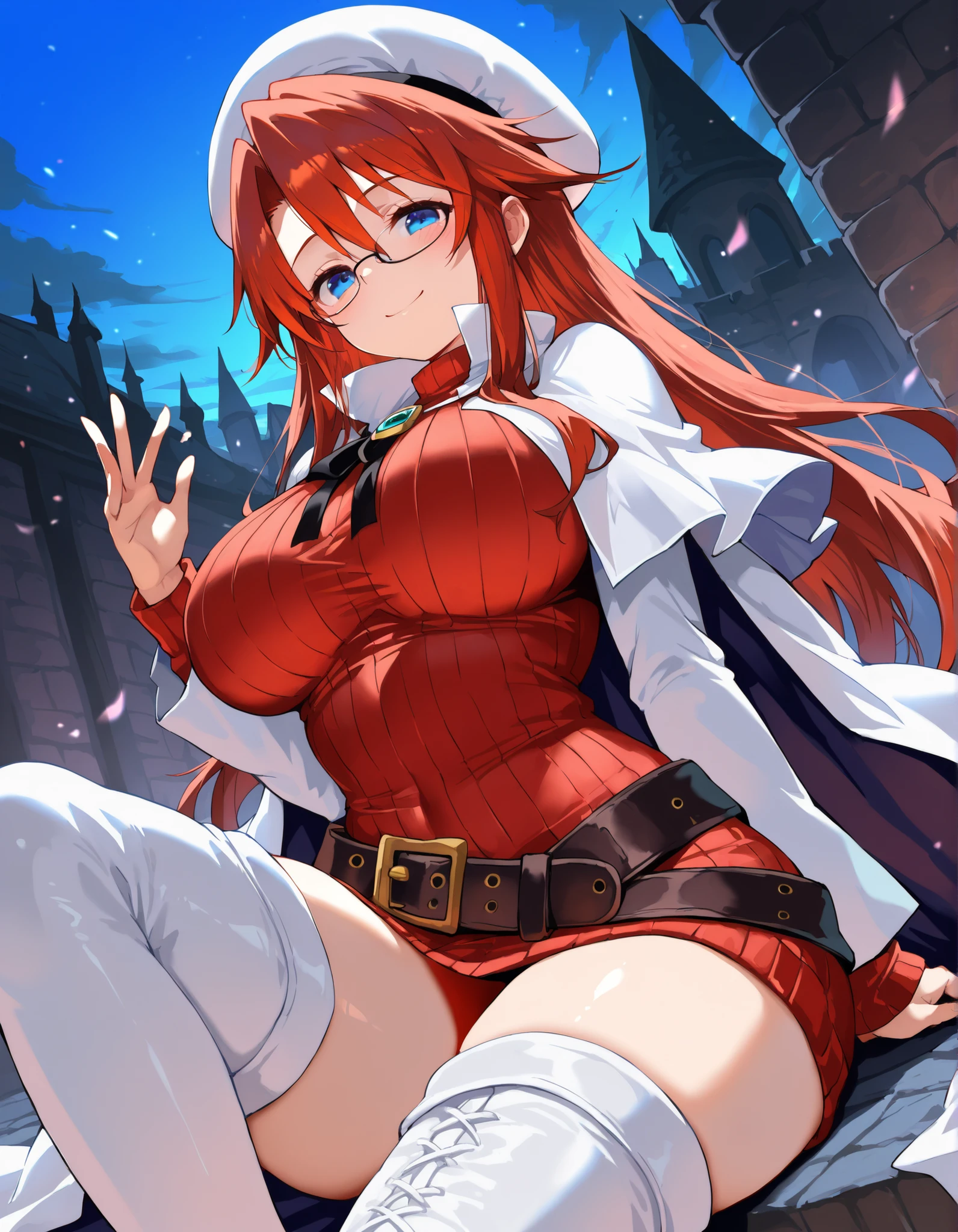 masterpiece, Soft shadows, 1 girl,hairy, hairy猫, personification, woman, Red fur, Red skin, blue eyes, Magical girl theme, Sexy clothes, Blue magical girl suit, Uploaded to e621,Sacrifice,Bloody Pattern,Big breasts
