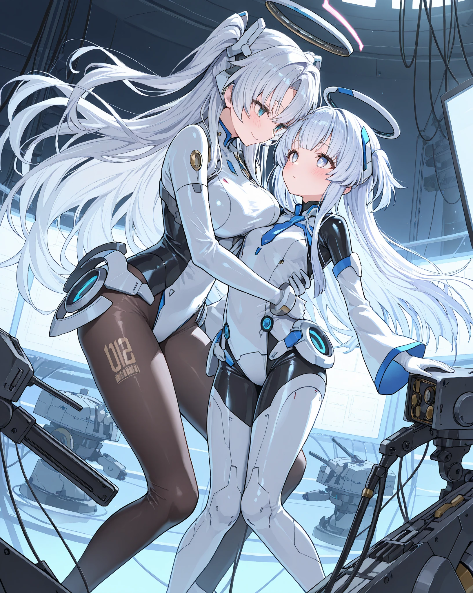 Twin tails Anime-style image of two girls with long hair and hoodies, Gray Hair、Red eyes、blue eyes、Kantai Collection Style, Best anime 4k konachan wallpaper, Girls Frontline Style, Anime Style 4k, Twin tails, From Arknights, From Girls Frontline, Twin tails white_gloves, Two beautiful anime girls, guweiz on pixiv artstation, azur lane style, Official artwork