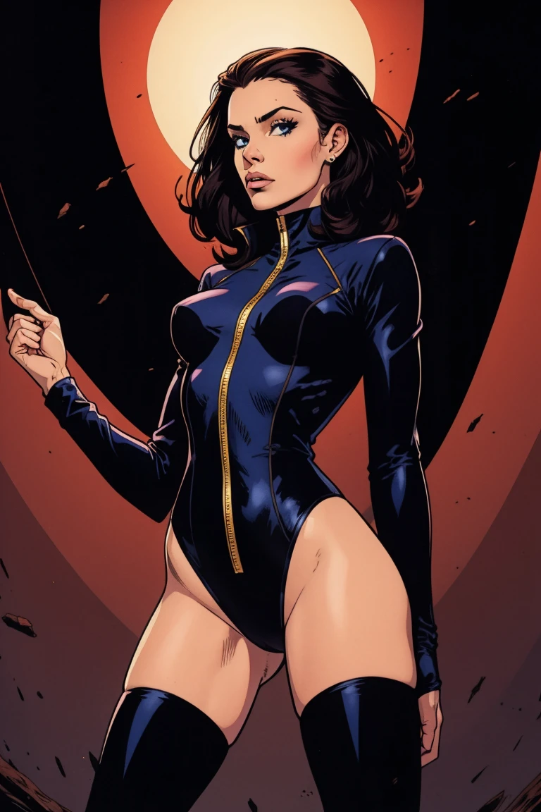 DC Comics, Gemma Arterton dressed as a Goth girl, by Adam Hughes and HR Geiger, vampire, (sexy), pain background, nearly naked, NSFW