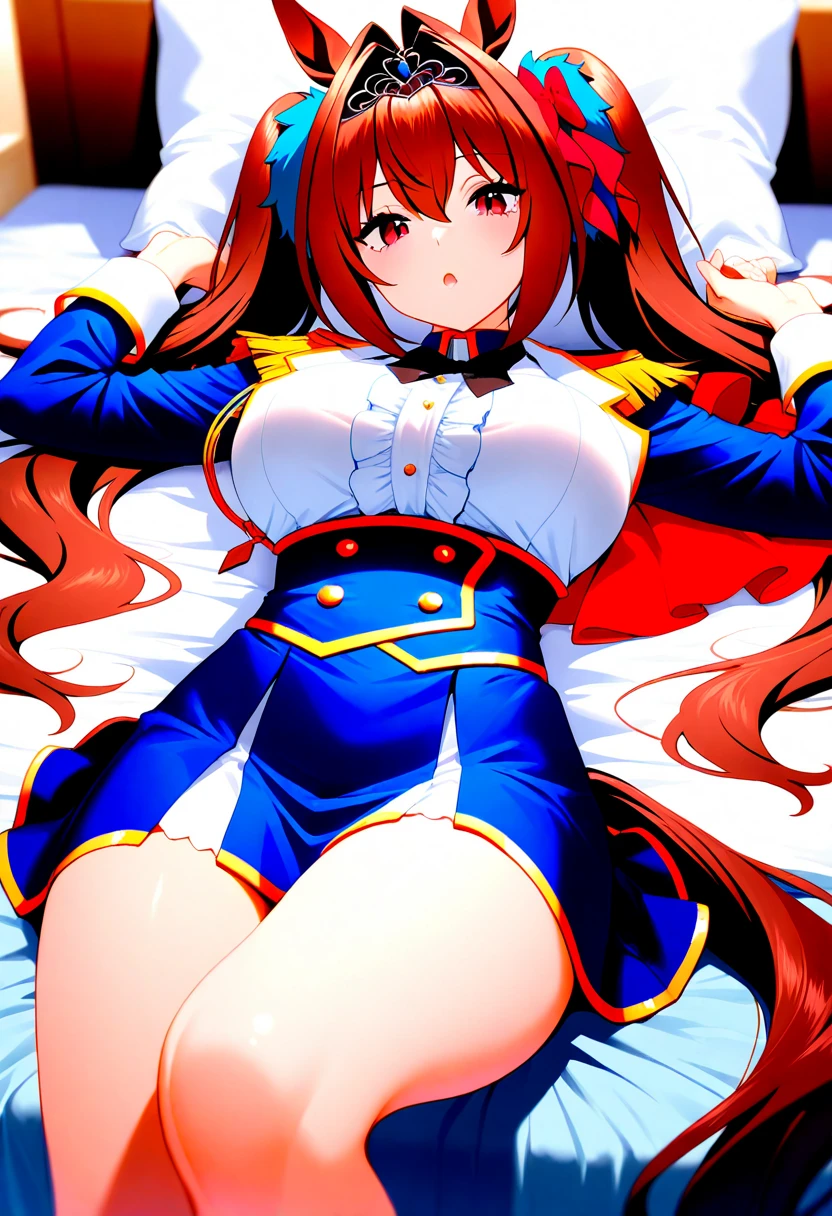 (masterpiece, best quality:1.2), 1girl, solo, white stockings, red hair, medium breasts