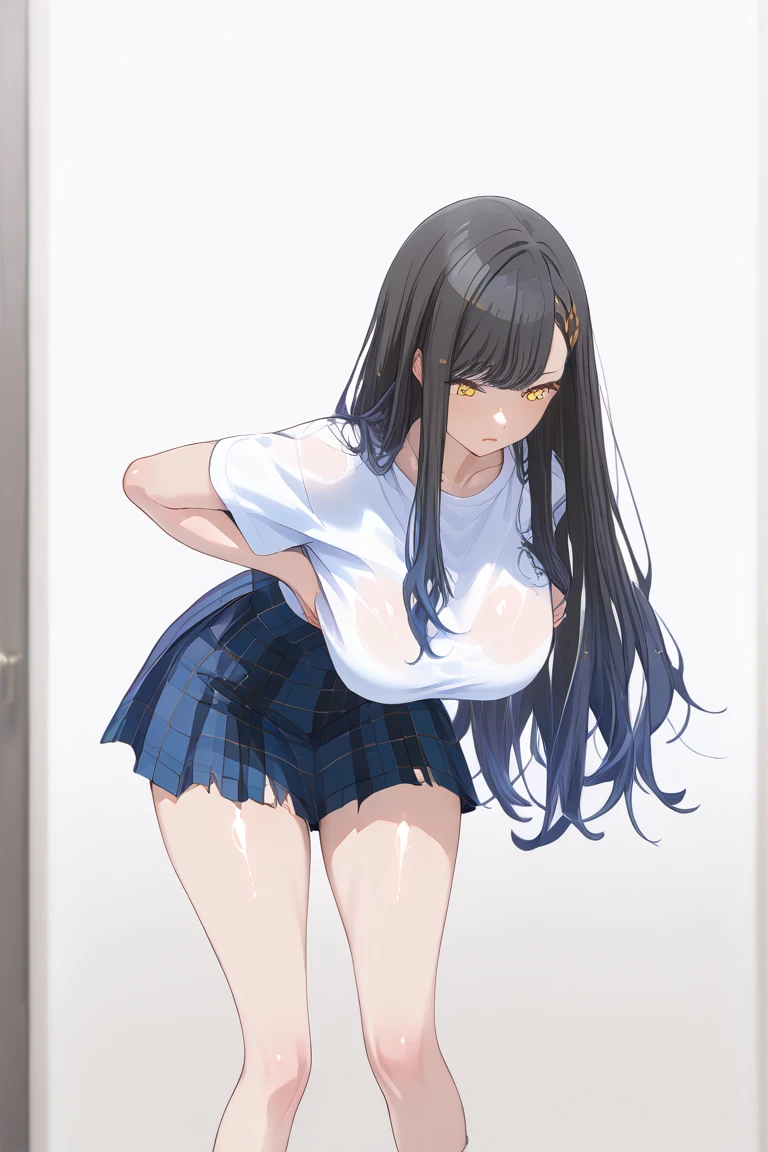 ((posterior view)),Brown Gal,Open cloth,deadpan,((Normal bit)),Solo,Looking at Viewer,Rin Shibuya,perfect anatomia,((Full body like from head to toe)),((White background)),a large amount of ,Tecateca skin,Full body like,Small,Saggy,student clothes,Solo,One girl,Lower breast,Navel,Uniform exposure,((posterior view))