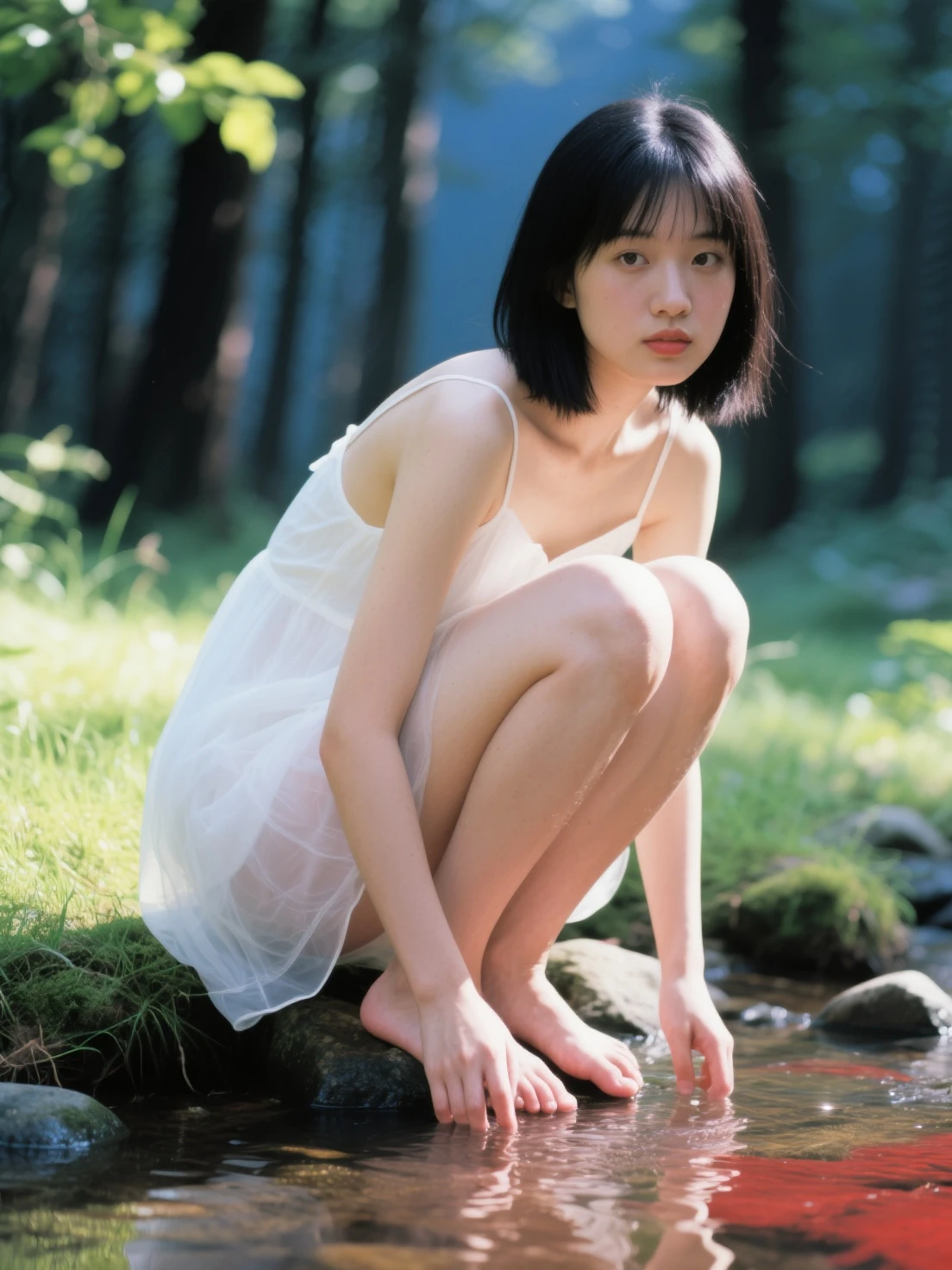 (8k,RAW Photos,Highest quality,masterpiece:1.6),(Realistic),1 girl,(Full nudity,Completely naked:2.4),(View from the front),(Spread your legs:1.8),Lots of eyelashes,Glowing eyelids,skeletally correct,(vagina:1.8),(:1.4),(clitoris:1.6),(Small breasts:1.6),(Touching the vagina:1.4),(Thin legs:1.6),(Flat Chest:1.8),(Straight face:1.8),(Sad face:1.4),(Embarrassed expression:1.6),(Glowing Skin:1.6),(Thin pubic hair:1.6),(Urinating:2.4),(look of pain:1.8),(Open your mouth:1.2),(At the hot spring:1.8)