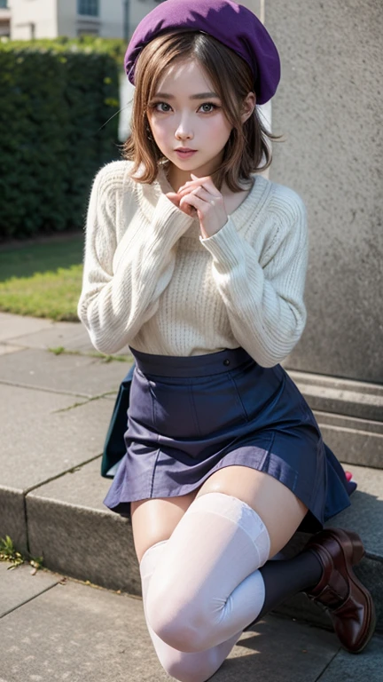 One Girl、((Navy blue floral dress))、Narrow waist、fun、Embarrassed smile、sit、(Eyes are sagging eyes)、Viewer's perspective、Reaching out towards the viewer、Backpack on your back、((Pedestrian precinct))、
fun、(White lace panties are visible)、(Big eyes)、Showing off panties、ponytail、(Skirt lift:1.3), (White panties:1.3)、(Skirt rolled up:1.3)、
Lift your skirt while standing、スカートを手でまくってShowing off panties、