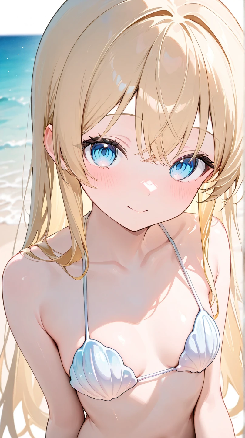 One Woman, Highest quality, masterpiece, Super Resolution, super high quality, Large Breasts, Idol, Beauty, ((From the front 1.2)), Cleavage, 8k, High resolution eyes, High-resolution contours, Stylish, High-resolution pupils, blush,  High resolution face, High resolution breasts, Ultra HD, Open your mouth, Upper Body, High resolution mouth, Sexy body, ((coolな顔1.2)), ((Hanging 1.2)), Broken bangs, Blue Eyes, model, Beautiful clavicle, High resolution hair, super beautiful, Charm, Alluring, Blonde, Textured skin, ((Textured Breast 1.7)), Micro Bikini, Underboob, Sideboob, Beach, sunset, cool, Mature Woman, Married Woman, Mother, Adult women, Adult face, ((Forehead visible 1.3)), 