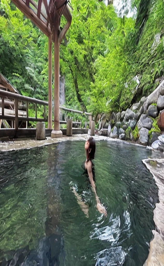 (Best quality, masterpiece, 8k, 32k, UHD:1.2), photo of pretty Japanese woman, 1 naked girl, (solo), (completely nude, slim, shiny white skin), (full body shot), standing in front of waterfalls, summer day, from behind, look from distance