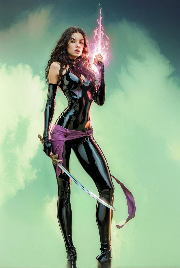 1girl, Betsy Braddock, Psylocke, portrait, 2000s comic book style, incredible feminine comic superhero beauty , violet hair, cinematic lighting, pantone colors , illustrated background , l duskz1