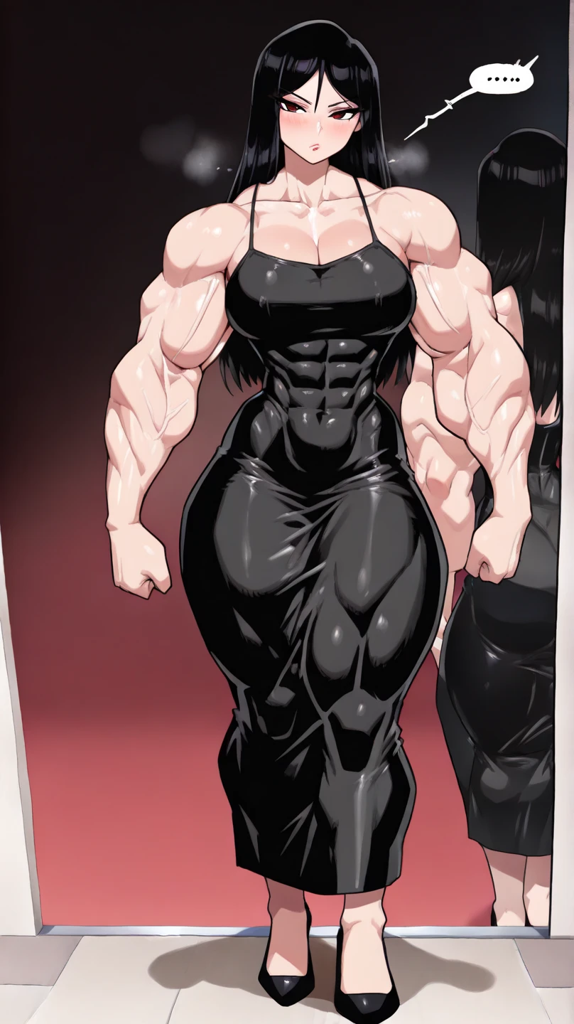 a big muscular female bodybuilder, extremely detailed muscular female bodybuilder, highly detailed bodybuilder, detailed athletic female bodybuilder, hyper realistic bodybuilder, photorealistic muscular female bodybuilder, ultra detailed bodybuilder, hyper detailed female bodybuilder, realistic bodybuilder, (best quality,8k,highres,masterpiece:1.2),ultra-detailed,(realistic,photorealistic,photo-realistic:1.37),dramatic lighting,vivid colors,heroic pose,powerful expression,athletic,ripped muscles,lean physique,defined abs,veiny muscular arms,muscular thighs,muscular legs,fitness,bodybuilding,strong,powerful,fierce,determined,dramatic,epic,inspiringCreate a detailed illustration of Natalie Sancoeur from 'Miraculous Ladybug.' She is depicted in her usual professional attire, with a stern and composed expression. The background should be set in the Agreste mansion, showcasing elements like elegant furniture and a grand staircase, reflecting the opulent setting. Emphasize her poised and meticulous nature, highlighting her distinctive glasses and neatly tied hair. The overall mood should be serious and sophisticated, capturing her role as a competent and loyal assistant,muscle are being shown in suity and pants,looking at viewer's.