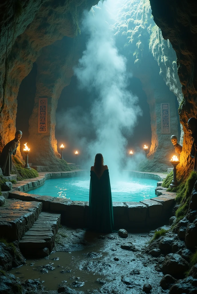 A fascinating 3D illustration of a seductive and charming magical famele elf genie emerging from an ancient oil lamp, held by an old worn hobbit. The genie elf, dressed in a stunning bright blue robe, sports a cascade of hair and a captivating, knowing expression. Her bright blue skin and radiant eyes exude an otherworldly energy. The cave where the old hobbit resides is illuminated by enchanting blue neon lights, creating an atmosphere of wonder and limitless imagination. The architectural details of the cave transport the viewer to a realm of modern mystique and vibrant fantasy., fashion, vibrant