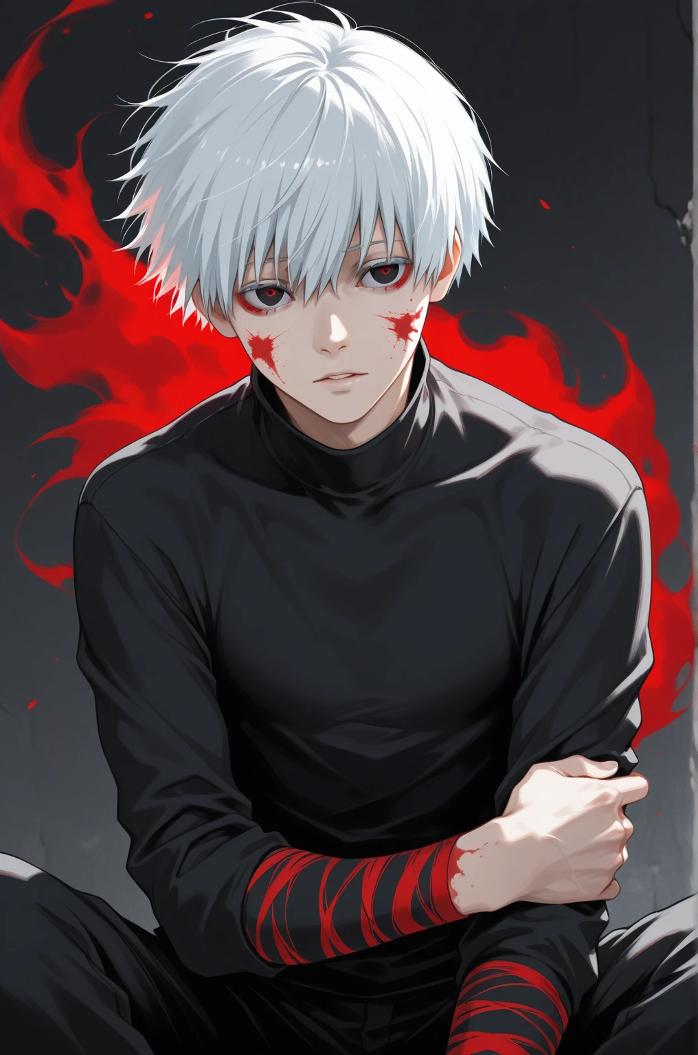 Tokyo ghoul, kaneki ken, zxc, 1000-7, blood, manga style, black and white