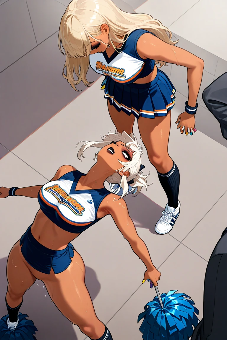 Olivia Dunne, 1girl, foto realista, uma foto realista de uma garota de 18 anos, vestindo cheerleader uniform and sneakers, cabelo loiro, unhas curtas e perfeitas, (rosto extremamente detalhado, NBA Arena full of fans, olhando para o espectador, foco nítido, sombra realista, cinematic lighthing, UHD, melhor qualidade, correct anatomy of the hands and in the details of the joints and tendons, perfect hands, nice hands, (tiro de corpo inteiro:1.3), various poses, 16K