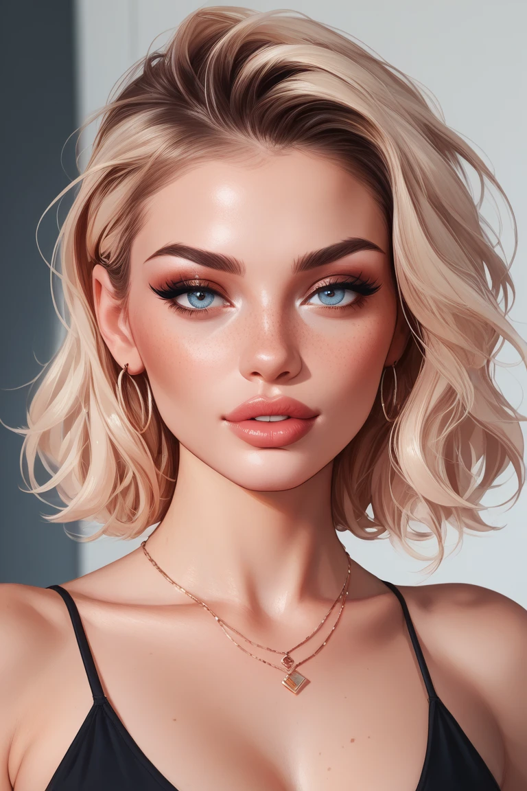 blond woman with short wavy hair, ((wearing black lingerie)), posing for a picture, blonde short wavy hair, short blonde hair, short blond hair, short blond hair, blonde and attractive features, blond bob haircut, a gorgeous blonde, medium short hair, short curly blonde haired girl, with short hair, a girl with blonde hair, short wavy blonde hair with bangs.  ((Deep green eyes, extremely long eyelashes)).  Make-up. Kelly Von East.  EDGBODYL.  Wearing edgbodyl lingerie 