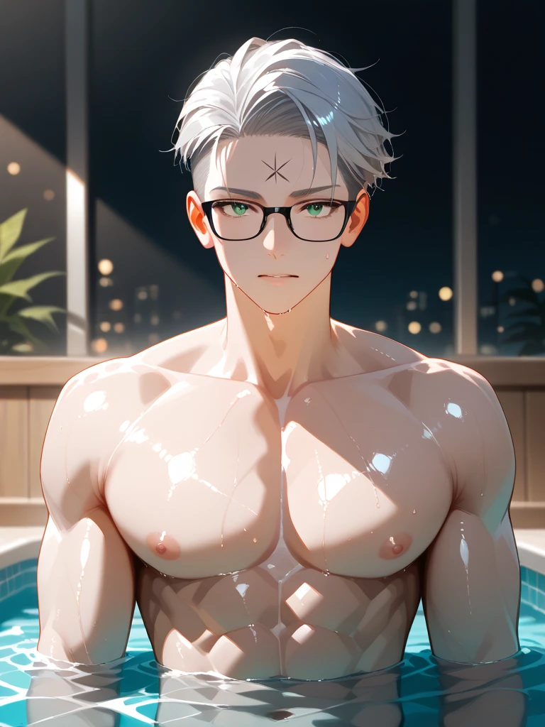 masterpiece, Best quality,
1 person, Gojo Satoru, Muscular, shirtless, One, male focus, White hair, short hair, hair between eyes, Blue eyes, Upper body, colored eyelashes, Sunglasses, smile, I look at the audience, One, Floating sea
(masterpiece:1,2), Best quality, masterpiece, a high resolution, original, extremely detailed wallpaper, perfect lighting,(Extremely detailed computer graphics:1.2),