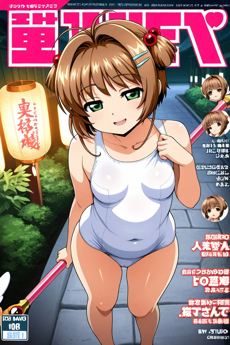Nagino Sakura, brown eyes, brown hair, hair band, medium length hair,  empty eyes , Running, naked, big anime eyes, , shiny hair, bare-skin, navel, the groin, BREAK in front of convenience store, large breasts, blank look, Nipples, nsfw, nipple ,  (Sweating profusely, Love juice, Wet Woman, female ejaculation) ,, Flooding. sea. solo, Peeing, lactation, projectile lactation
