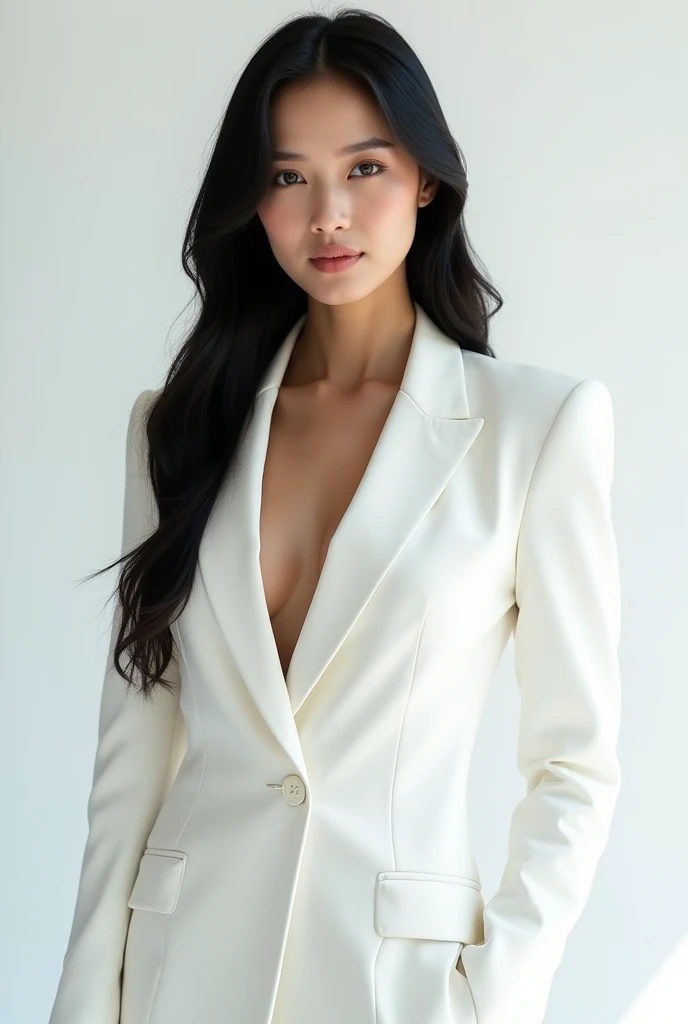 (RAW, analogue, Nikon Z 14mm ultra-wide angle lens, award-winning glamour photograph, ((best quality)), ((masterpiece)), ((realistic)), skin pores, subsurface scattering, radiant light rays, high-res, detailed facial features, high detail, sharp focus, smooth, aesthetic, extremely detailed, (extremely detailed eyes, extremely detailed iris), extremely detailed hair, extremely detailed skin, extremely detailed clothes, octane render, photorealistic, realistic, post-processing, max detail, realistic shadows, roughness, natural skin texture, real life, ultra-realistic, photorealism, photography, 8k UHD, photography, hdr, intricate, elegant, highly detailed, sharp focus, stunning, beautiful, gorgeous), (photorealistic), (realistic), standing, k311yhu, gorgeous hourglass figure, full body, dark black stylish hair, brown eyes, (tight white imperial military uniform highlithing her forms:1.5), full lips, white bra beneath uniform. inside concrete imperial office, looking at viewer, upper body, morning, bright