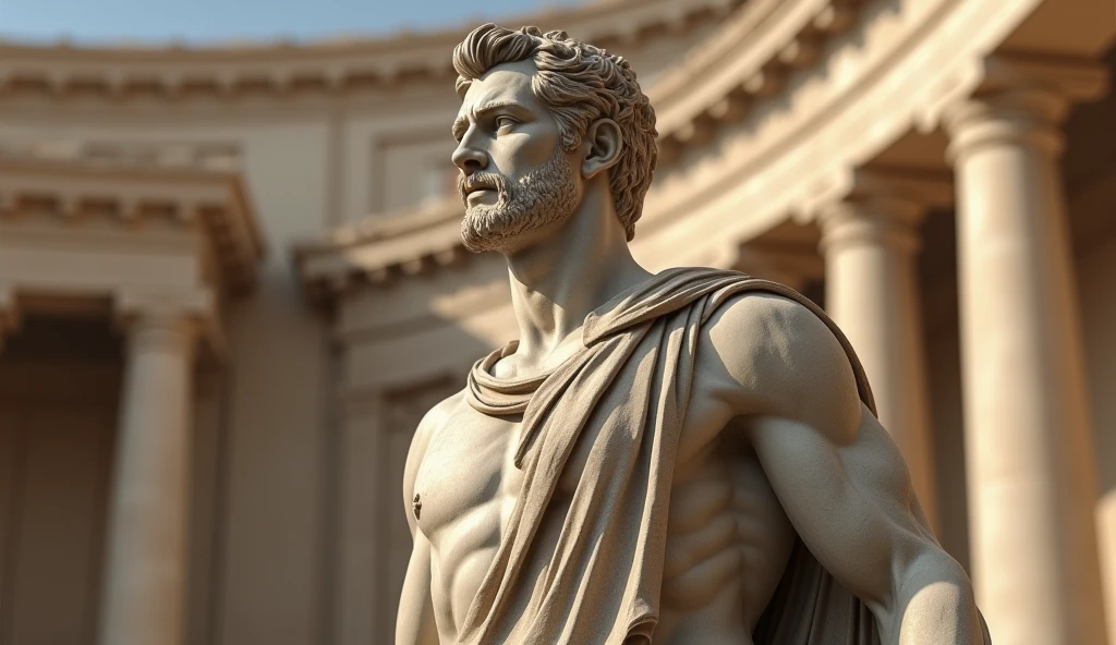 A Greek sculpture of a young man holding the YouTube symbol
