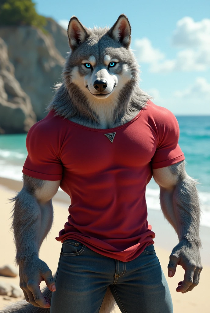 masterpiece，best quality，White Wolf，Naked上身，Naked，Physical Education student，Sticking out tongue，Standing against the background of basketball court，For the audience，teenager，Lean Muscle