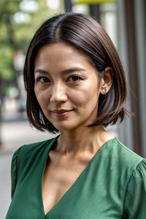 ((Top Quality)), ((8K)), ((Masterpiece: 1.3)), (Perfect Appearance), (Photorealism: 1.6), (Japanese woman walking on cobblestones), japanese woman, (48 years old), ((Realistic skin texture)), (Fine wrinkles throughout the skin: 1.2), (Dull skin), (Skin without moisture) , (Wrinkles on the face: 0.9), (Wrinkles on the corners of the eyes: 1.2), Double eyelids, tear bags on the lower eyelids, The eyes are looking here, serious gaze, (Dimples: 1.2), short hairstyle, Casual clothing, (whole bod: 1.6), low angle