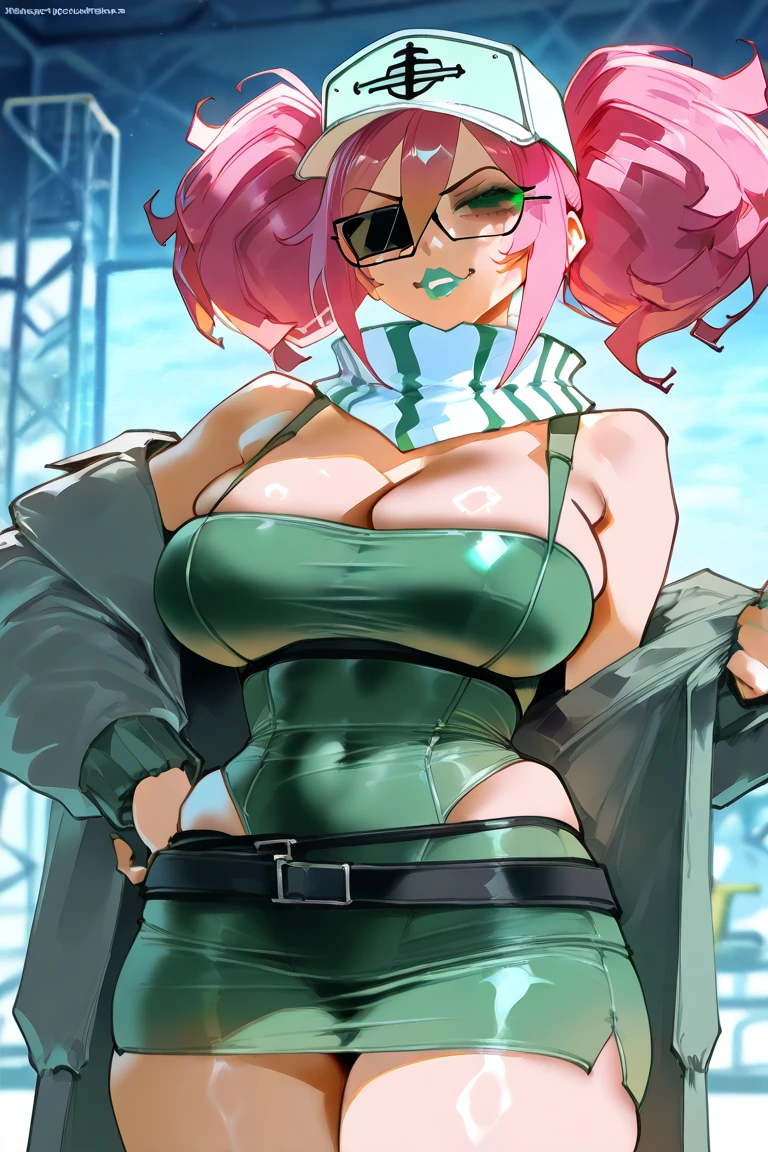 Hyper realistic super detailed sexy Mitsuri Kanroji, NSFW, Very detailed, expressions faciales sexy, seductive facial expressionace detail: 1.4): 0.4], 16K resolution, 4k resolution, dinamic lighting, High definition resolution, (sexy pose, Position attrayante), (hyper realistic: 1.4),  , (sun light: 1), (pleine hauteur: 1.8),(contrasting background: 1.5), (Anatomy of the hyperrealistic arm), (Hyperrealistic anatomy of the legs), (peau propre), (lighting cinematic: 1.7), (intime), (Technologie NVIDIA RTX Ray Tracing), (Ventre plat parfait), (image couleur),Create a 4K resolution, ultra-realistic, and extremely detailed artwork featuring a Mitsuri Kanroji in a corporate office setting with a provocative style. Mitsuri Kanroji  the central character in the artwork. She stands in front of a big glass window of a modern office offering a cityscape view.

 ((Mitsuri Kanroji (from "demon slayer"))), a girl with long green-pink gradient hair and green eyes, green hair, gradient hair, multicolored hair, long hair, braided hair, She has a commanding presence. She has a provocative yet professional silhouette,  emphasizes her figure. Her makeup  bold, with striking red lips and a gaze that demands attention.

She  dressed provocatively,  a bold fashion statement. yellow leotard, orange leotard, thigh gap, bare shoulders, a touch of glamour to her overall appearance. shy and slight smile, thigh gap