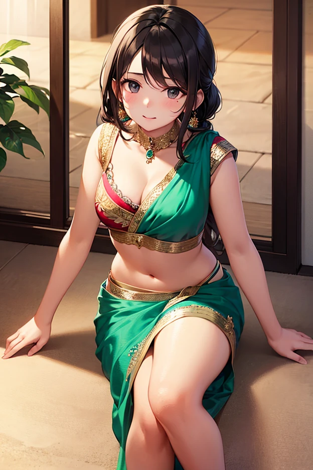 Best quality, masterpiece, Beautiful, young indian woman, window room, looking straight at viewer, wearing elegant bright green half sleeve top and long skirt, bedroom, posing on chair, professionalism, teen age, detailed face, detailed body, symmetric face, cute face, dynamic pose, perfect anatomy, holding books with hands, photorealistic, curvy body, braid hair, 8k, ultra realistic, blackboard background, widescreen desktop wallpaper, ambient occlusion