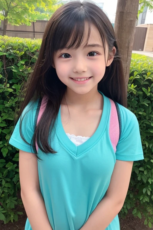 Japanese,,Baby Face、Ultra-flat chest、Ultra short height、An innocent smile、Flat Chestのクローズアップ、Flat Chest:1.85、cute,Primary school students,Primary school studentsの私服、Summer clothes、So small and so young、On the bed:1.85、She gives me a good morning kiss:1.85、She has her arms open waiting for a hug:1.85、So small and so youngママ:1.85