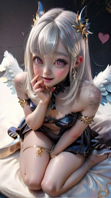 One girl Russian Flat Chest Abdominal muscles Completely naked Landmine makeup Small Boobs Sheep horns on the head Devil wings on the back Standing with your legs apart Carrying a weapon Young face Completely naked Firm Skin Beauty high resolution High precision ((Two-tone red and white hair)) Detailed skin Age 25 Red eyes Detailed face whole body smile Double teeth Black Hair ((Bobcut))