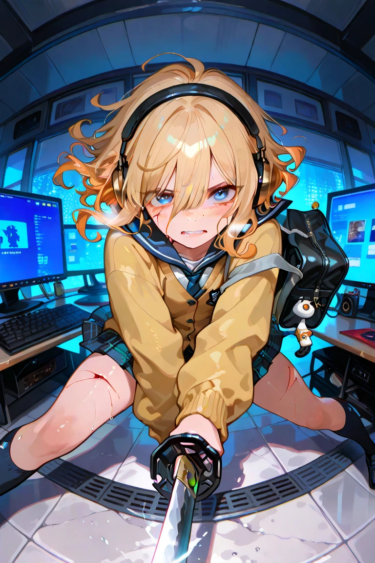 masterpiece,best quality,TomReadingTheNewspaper,1girl,dumbface,blonde hair,long hair,(helmet),green eyes,confused,(((spoken question mark))),<lora:dumbface:0.7>,<lora:TomReadingTheNewspaper:1>,