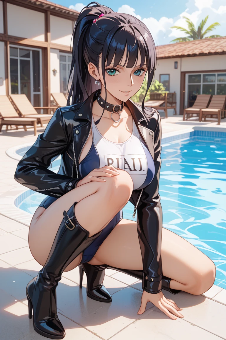 leather jackets swim wears Loose Socks 15Year old girl a smile top-quality masterpiece 超A high resolution beautiful a girl Beautie Long