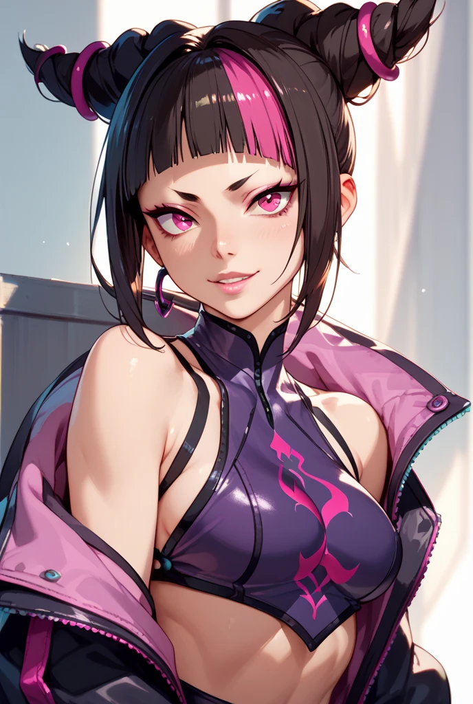 knife Juri Han character from street fighter game, realistic 3D anime style, cute anime girl, beautiful digital art, realistic 3D anime, Realistic Hyper Anime, extremely detailed.best quality,ultra-detailed,detailed background,looking at viewer, detailed face.
