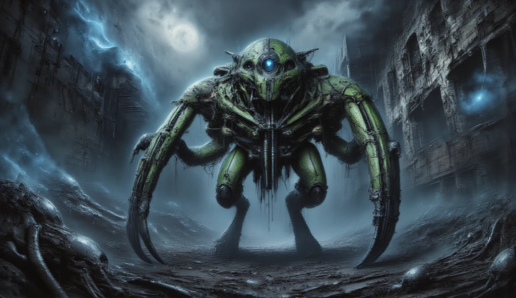 alien cosmic machinery creature, sci-fi horror, intricate details of mechanism, scary, doomy, moody atmosphere, psychodelic, space,