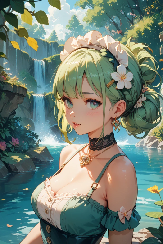 a lush garden, 1girl, beautiful detailed eyes, beautiful detailed lips, extremely detailed face, long eyelashes, holding a watering can, peaceful expression, sunlight, butterflies, blooming flowers, (best quality,4k,8k,highres,masterpiece:1.2),ultra-detailed,(realistic,photorealistic,photo-realistic:1.37),digital painting, vibrant colors, natural lighting, serene atmosphere