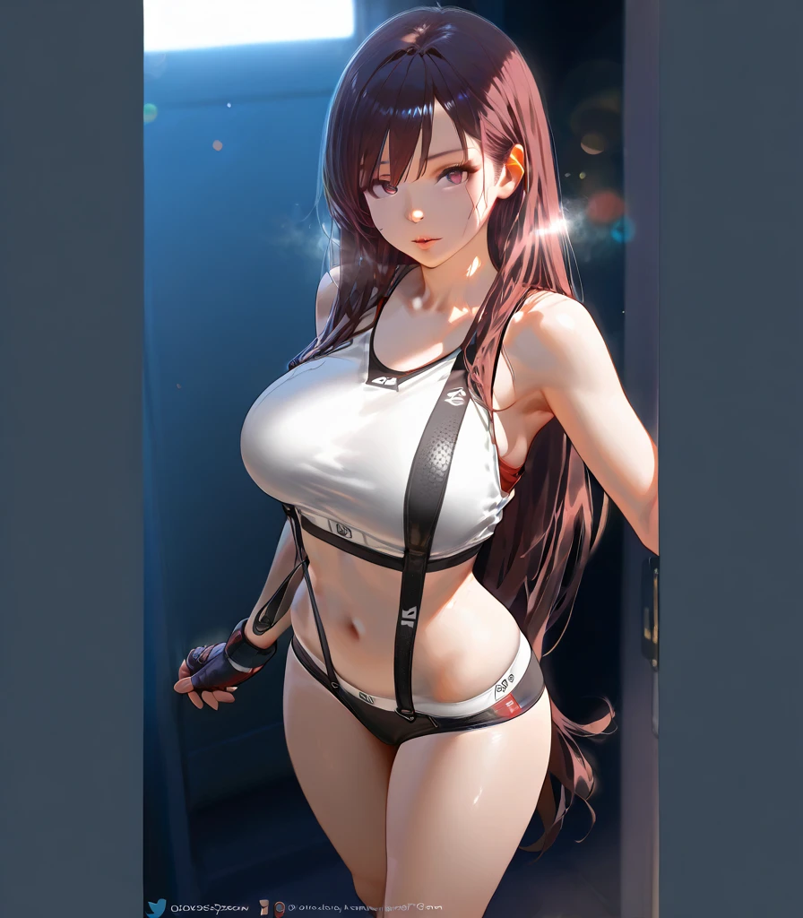 long dark hair / big tits / brown eye / in floor. sexy pose . handcuffs on hands
