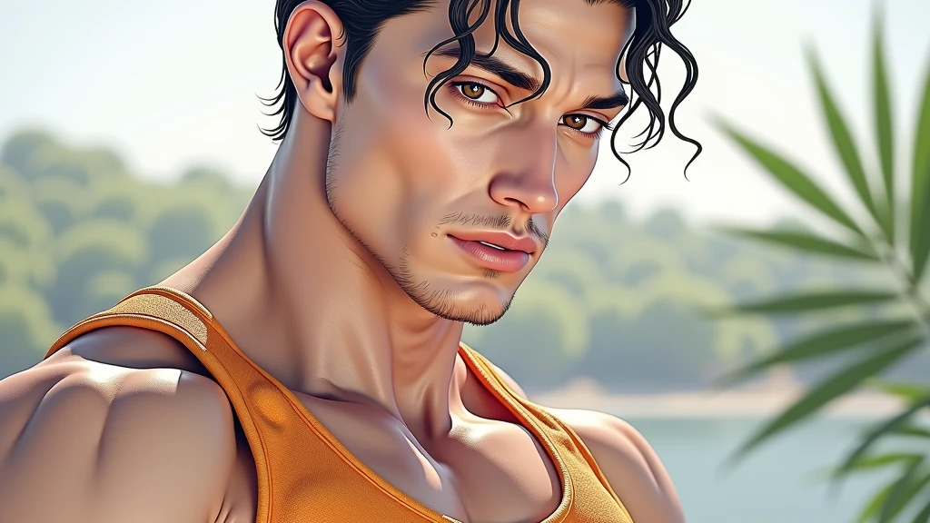 fullbody oil painting, fullbody a handsome male, fullbody, 20 years old hot man, latino male, perfect proportion, fullbody, detailed, Renaissance, shirtless, drapery, well shaped muscles, veiny arms, very tall male, the man has a fantastic hairstyle, the man has a sly look and alluring facial expression, extremely detailed and symmetrical facial features that highlight his beauty, the man has a beautiful pose, nest to a blue metal land rover car, Caravaggio, dimly lit, oil on canvas, brushstrokes, plantation house, river, mountans, shadows, obscure, Watercolor, trending on artstation, sharp focus, studio photo, intricate details, highly detailed, by greg rutkowski