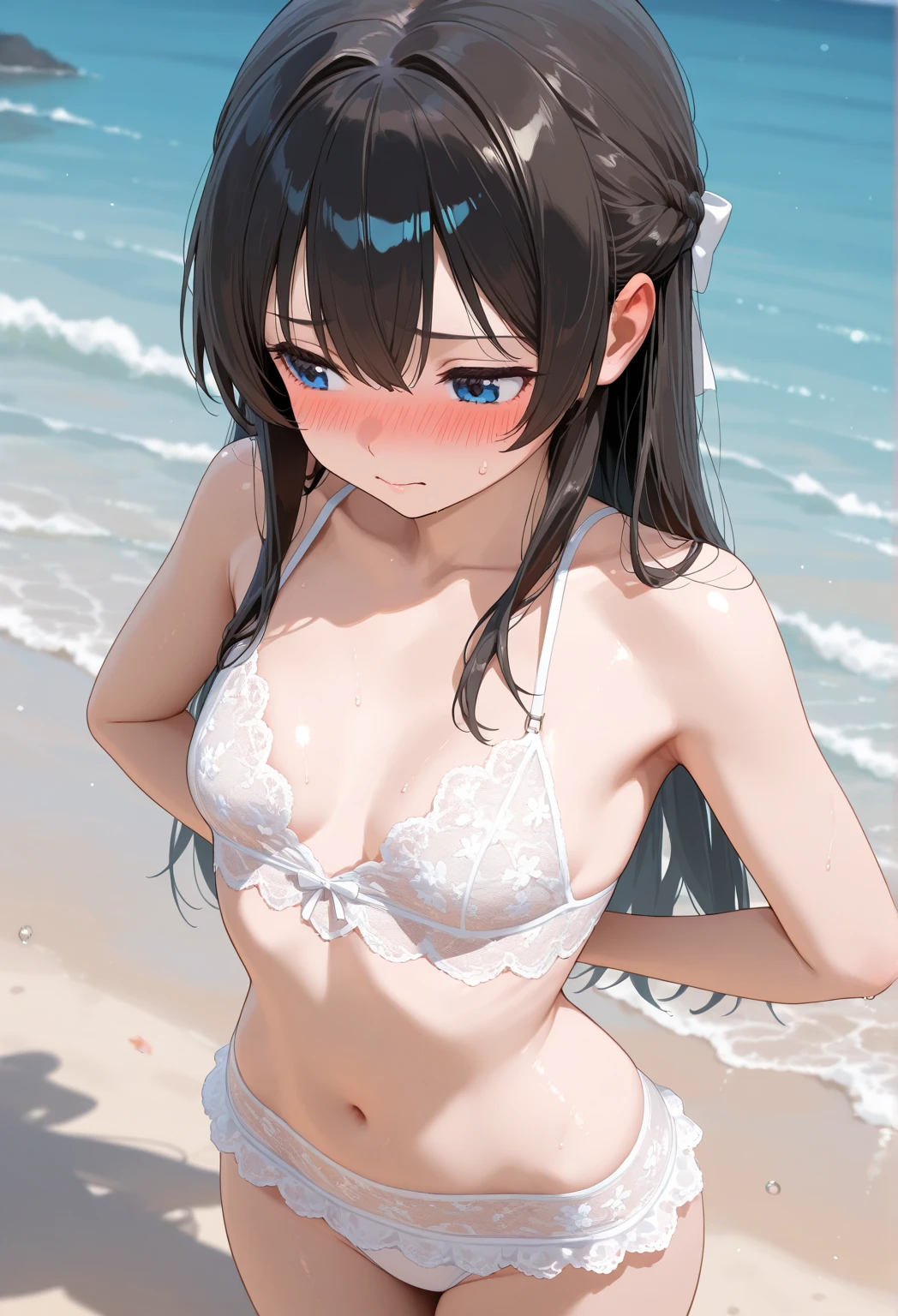 masterpiece, best quality, highres, soft lighting, best quality, hyper detailed
medium breasts, mature_women, mature_female, 1girl, toned,
full body,
ballgag, gagged, ball gag, gag,  <lora:ballgag-10:1>
blue hair, ponytail, wedding dress, eyes closed,
beach, ocean, palms,