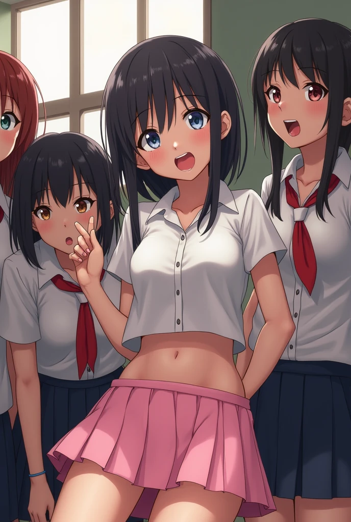 shinkai makoto, Kimi No Na Wa.,
Detailed Background、Beautiful and elaborate face、Beautiful, smooth skin、Skin Texture、Beautiful teenage girl、((Three beautiful girls))、Short black hair、Cute hairstyle、smile、Laughter、sexual expression、Sailor suit,Pleated skirt,Nipples,Nipples,Pussy,Pussy,Indoor shoes,Spread your legs,Show your crotch,,Open up,Pussyひらく,Love juice,,middle School girls ,