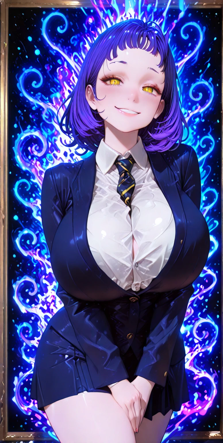 Beautiful teenager, 1girl, purple hair, messy bun, blue eyes, freckles, smiling, thin frame eyeglasses, thick lips, full lips, gigantic breasts, extreme cleavage, deep cleavage, thin body, off-shoulder kimono, strapless, no bra, perfect anatomy, ultra-detailed, 4k, 8k, best quality, masterpiece, model, modeling, posing for camera, festival background, night, stars in the sky, fireworks